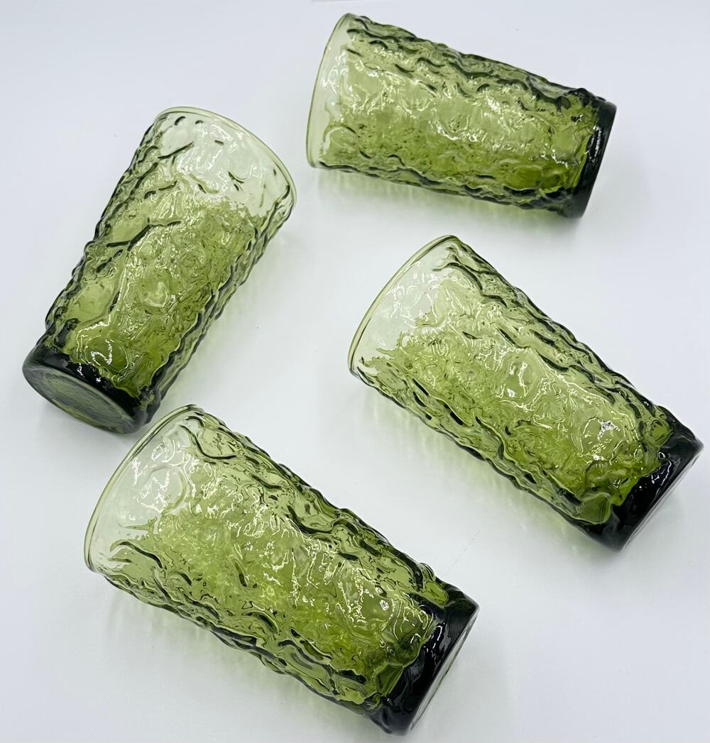 Vintage Anchor Hocking "Milano" or "Lido" Green Glass 12oz Tumblers